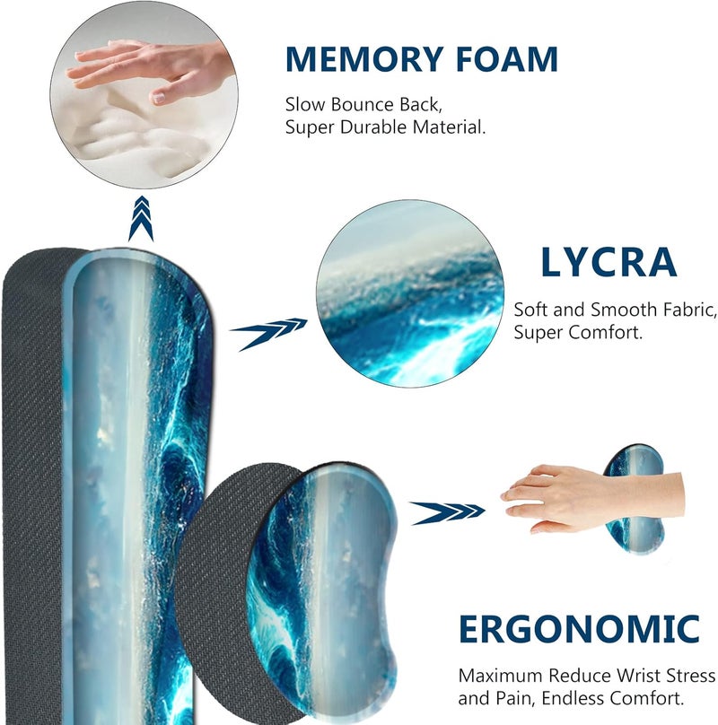 AIMSA Keyboard Mouse Pad Wrist Rest, Extended Gaming Mouse Pad +Wrist Support, Ergonomic Memory Foam,XXL Large Mousepad Easy Typing Pain Relief, 4Pcs (35×15.7 in) Desk Mat,Big Sea Waves - Image 5